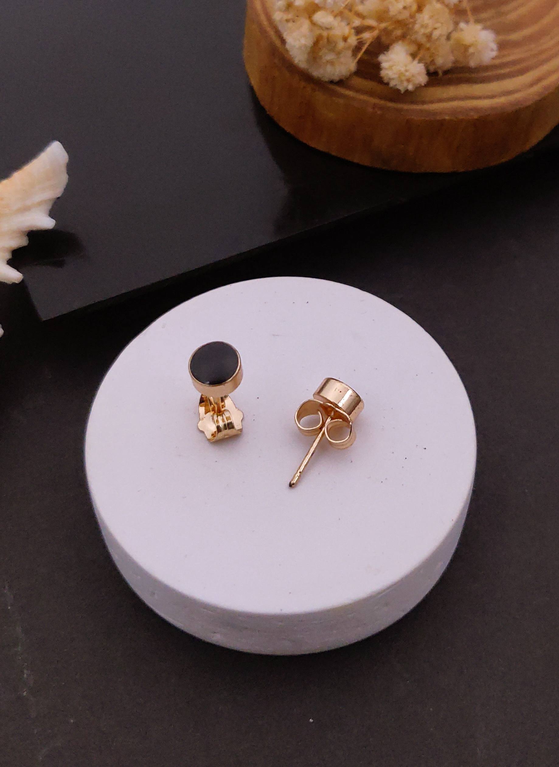 Elegant Minimalist Black Enamel Gold-Plated Stud Earrings for Women