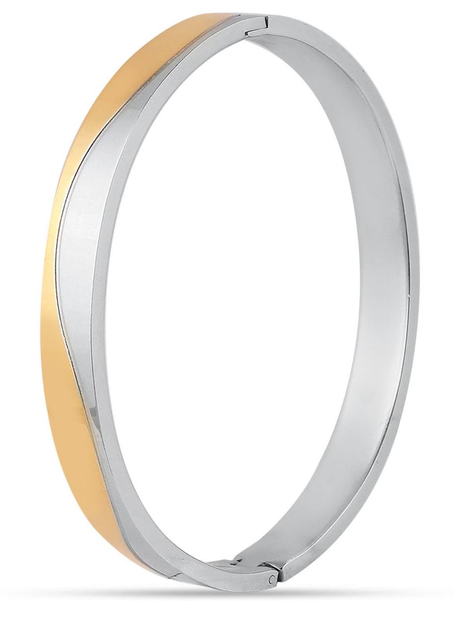 Oval dual finish bracelet with platinum and gold plating