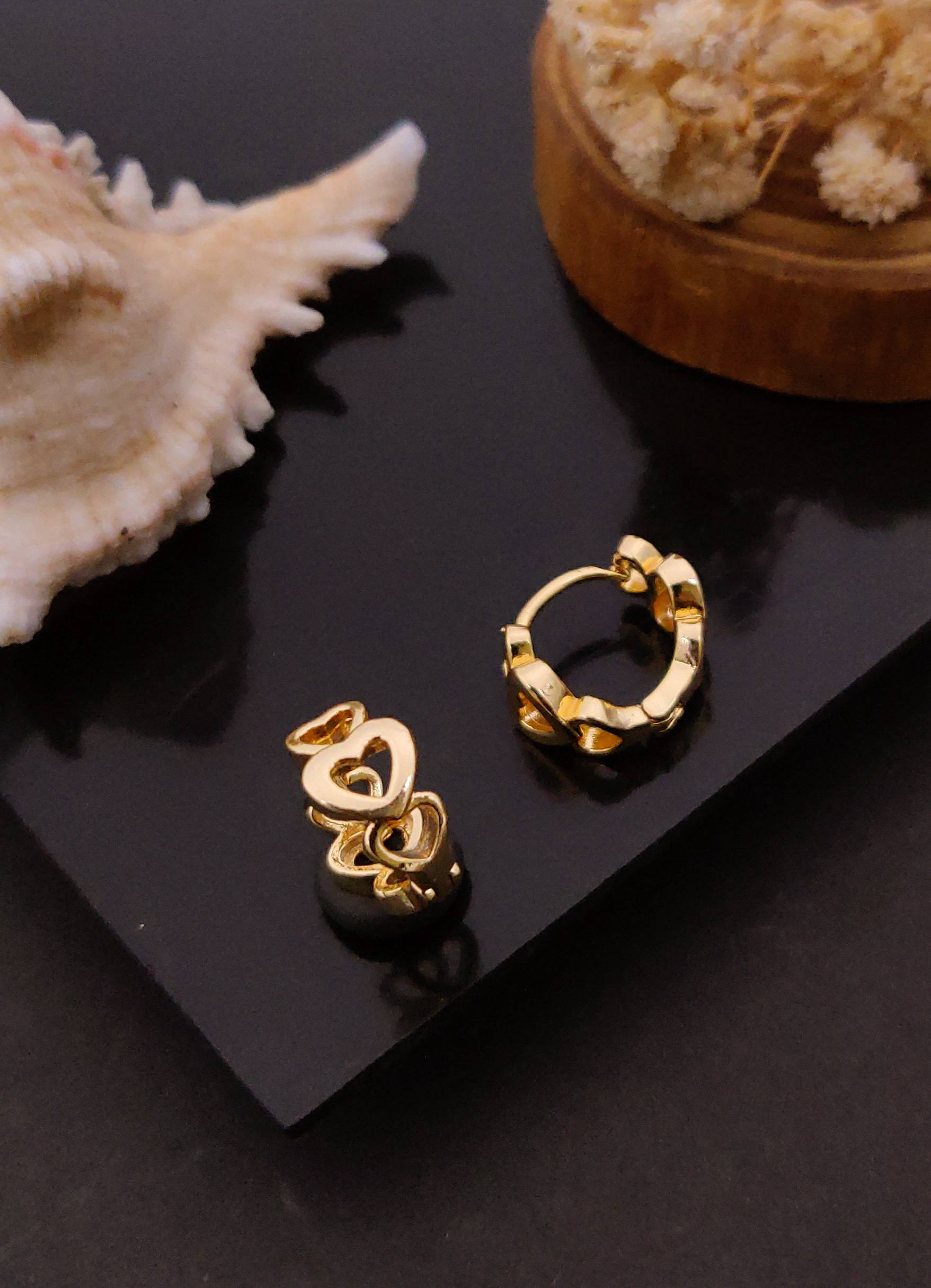 Gold-Plated Cut-Out Heart Hoop Earrings – Stylish Huggie Earrings for Women