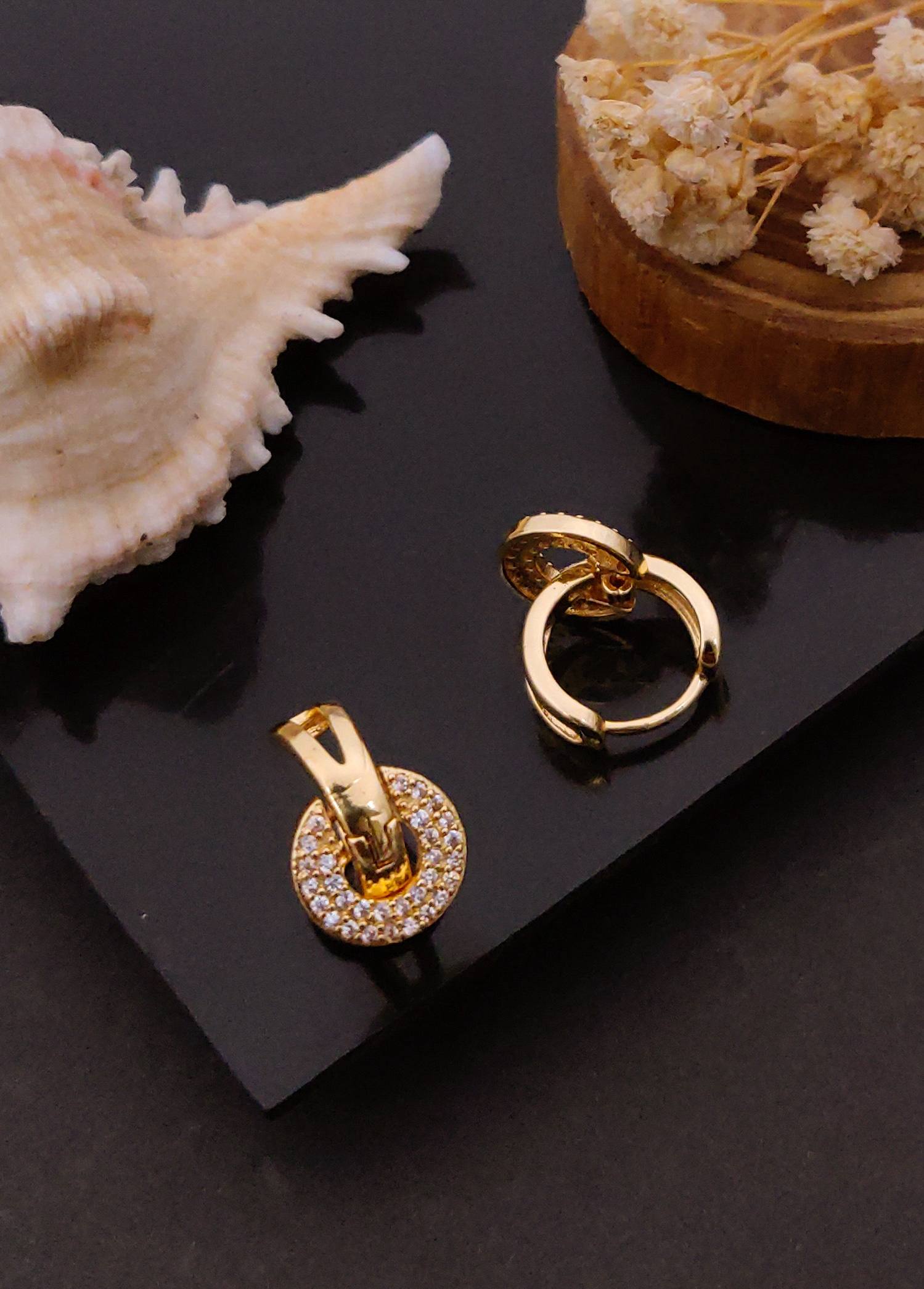 Elegant Gold-Plated Stone-Studded Hoop Earrings | Minimalist Trendy Huggies for Women & Girls