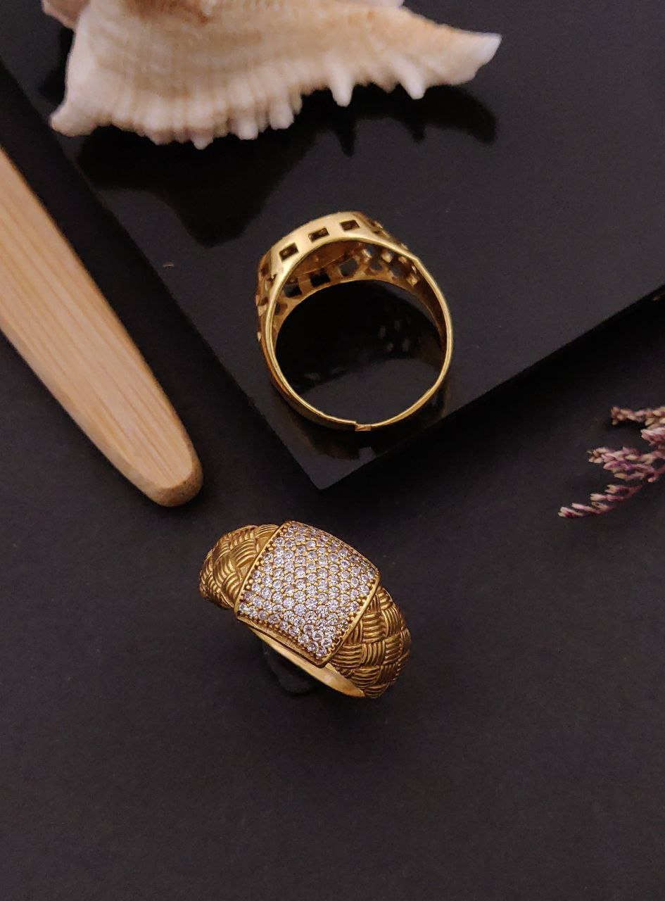 1 Gram Gold Forming AD Diamond Free Size Finger Ring-2