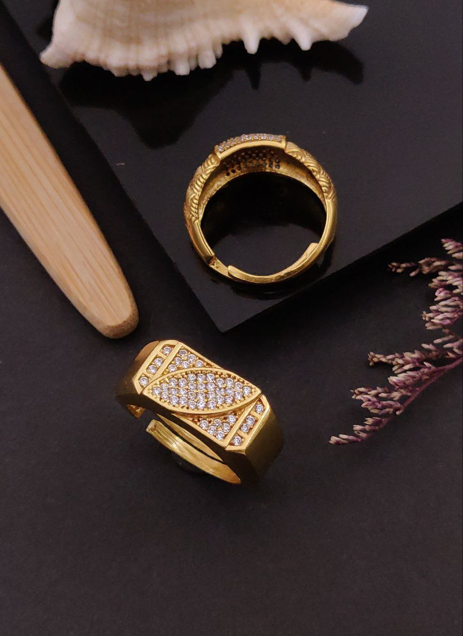 1 Gram Gold Forming AD Diamond Free Size Finger Ring