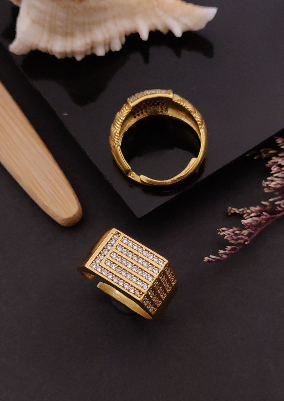 1 Gram Gold Forming AD Diamond Free Size Finger Ring-3