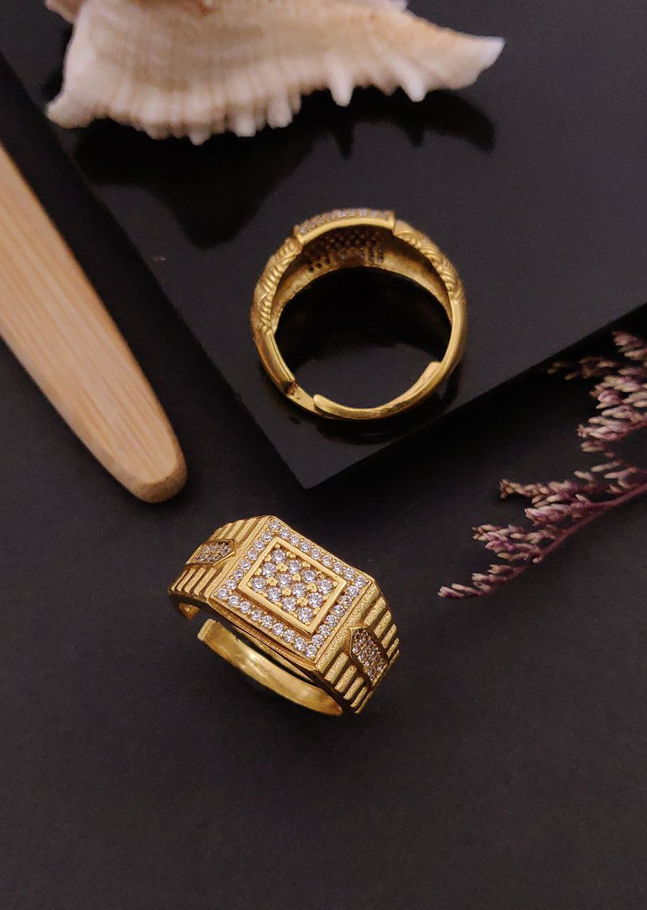 1 Gram Gold Forming AD Diamond Free Size Finger Ring-4