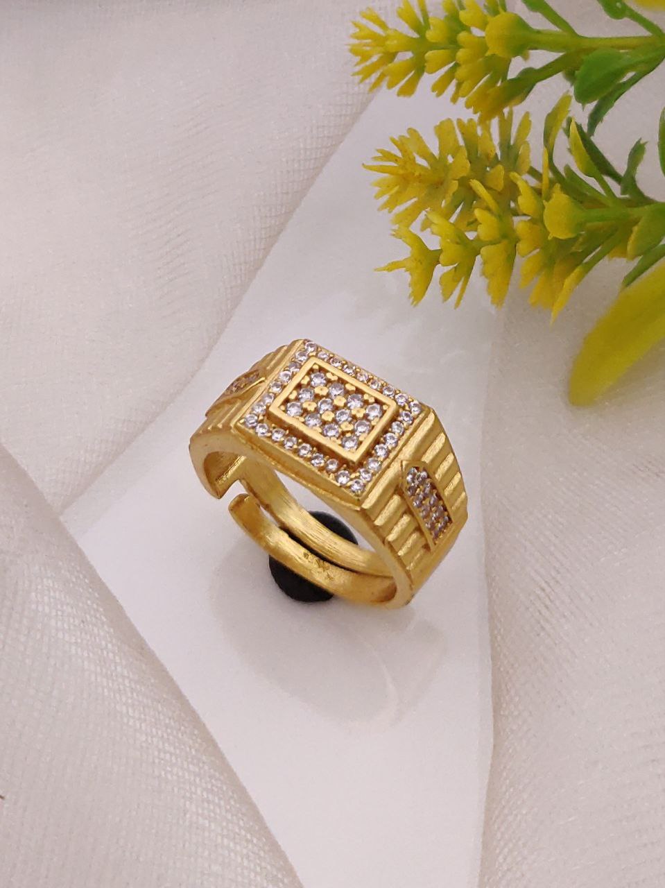 1 Gram Gold Forming AD Diamond Free Size Finger Ring-4
